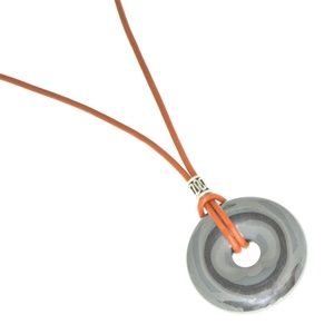 Gray Hematite Donut Pendant Necklace Unisex